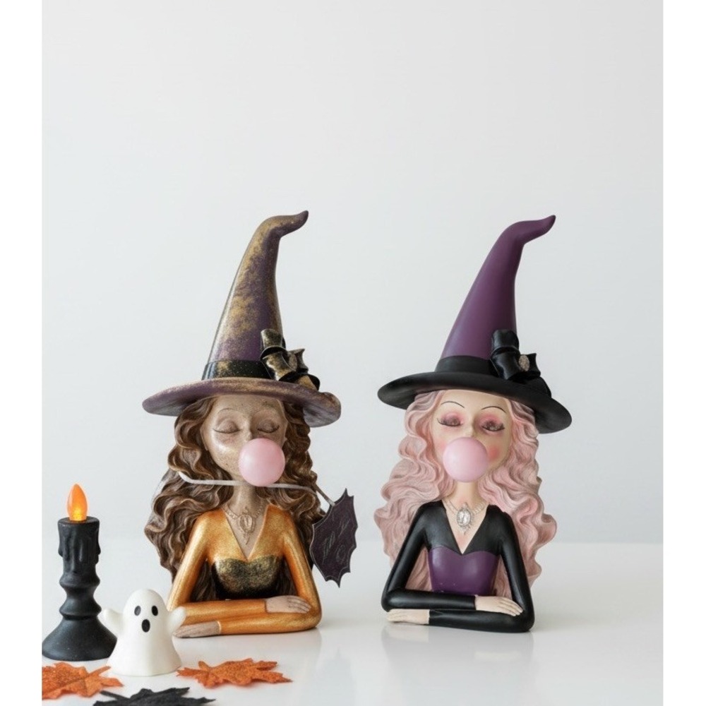 Bella Lux Bubble Gum Witch Bust Set Pink Glitter Halloween Viral Rare NEW 2pc